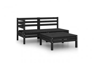 Vidaxl - Salon de jardin 3 pcs Bois de pin massif Noir Noir