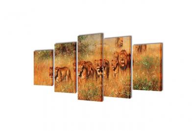 Set de toiles murales imprim&eacute;es Lions 100 x 50 cm vidaXL - N/A