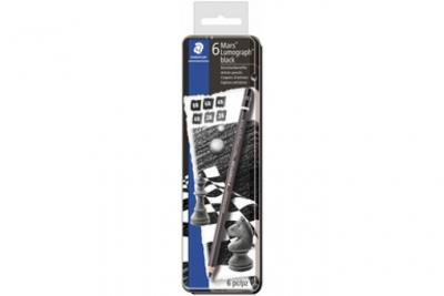 Staedtler staedtler crayon mars lumograph black, &eacute;tui m&eacute;tallique de 6 noir