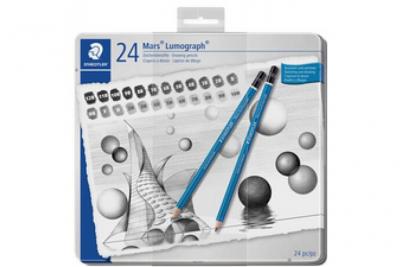 Mars Lumograph Bo&icirc;te m&eacute;tal 12 Crayons &agrave; papier graphite assortis