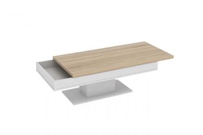 Table basse ASTULIA - avec rangements - Blanc - Plateau effet ch&ecirc;ne