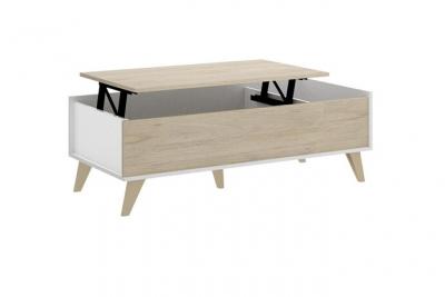 Table basse relevable kolyma - 1 niche - coloris : ch&ecirc;ne & blanc