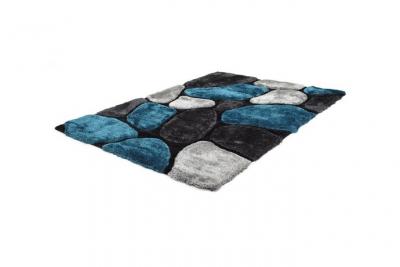 Tapis shaggy &agrave; poils longs PIETRA turquoise et gris - 120 x 170cm