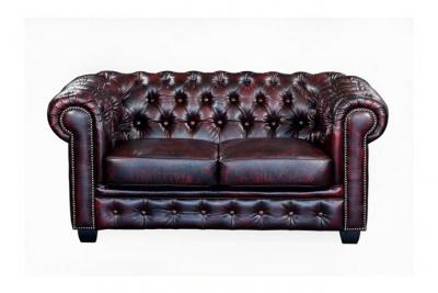 Canap&eacute; chesterfield 2 places BRENTON 100% cuir de buffle - Bordeaux