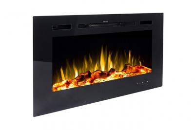 Chemin&eacute;e &eacute;lectrique CALBUCO - Murale ou encastrable - L101,6 x P14 x H54,4 cm - Noire
