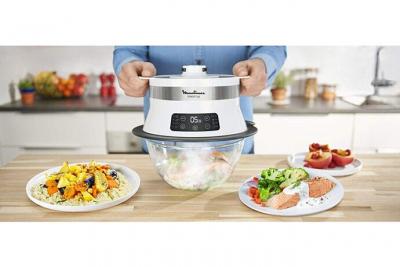 Moulinex cuiseur vapeur &eacute;lectrique de 0,7L 550W avec 8 programmes automatiques blanc gris noir