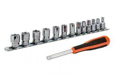Bahco - Jeu de douilles 1/4 6 pans sur support rail et rallonge avec manche, 13 pi&egrave;ces - 6729SM