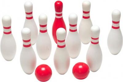 BS Toys jeu de bowling en bois 12 pi&egrave;ces blanc/rouge