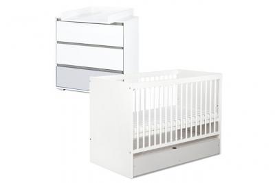 Dalia ensemble commode &agrave; langer + lit b&eacute;b&eacute; &eacute;volutif blanc 120x60 + tiroir