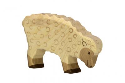 Figurine en bois holztiger : animaux de la ferme : mouton mangeant holztiger 