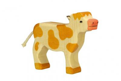 Figurine en bois holztiger : animaux de la ferme : veau marron