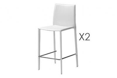 Lot de 2 chaises de bar en cuir recycl&eacute; coloris blanc - bora bora