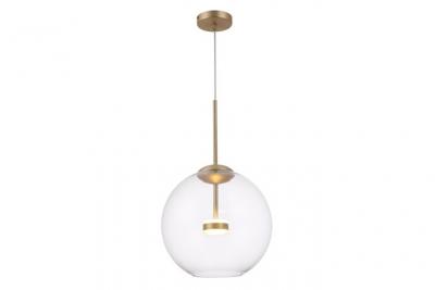 Suspension led dor&eacute; moderne avec abat-jour sph&eacute;rique transparent
