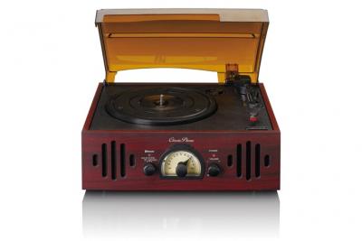 Platine vinyle r&eacute;tro avec haut parleurs int&eacute;gr&eacute;s noyer lenco