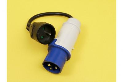 Adaptateur m&acirc;le CEE 17 - Femelle Schuko avec cordon - 200 V - 16 A