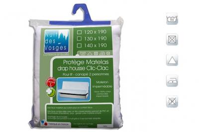 Prot&egrave;ge matelas clic-clac imperm&eacute;able coton contrecoll&eacute; c&eacute;line 130x190