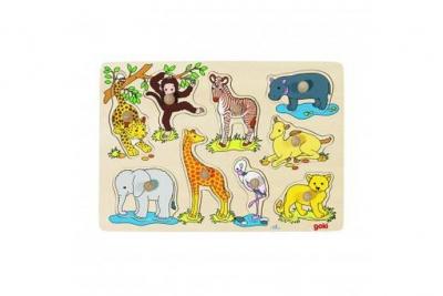 GOKI Puzzle &agrave; Boutons B&eacute;b&eacute;s Animaux d'Afrique 9 El&eacute;ments - D&egrave;s 12 mois