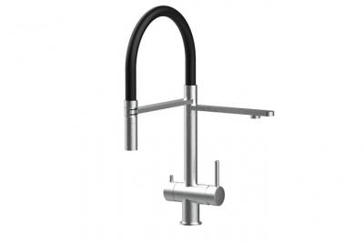 Robinet de cuisine 3 voies en acier inox chirurgical bross&eacute; - douche 2jets d&eacute;tachable VZFX018182