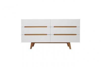 Miliboo - Commode scandinave blanc brillant et fr&ecirc;ne 6 tiroirs MELKA 