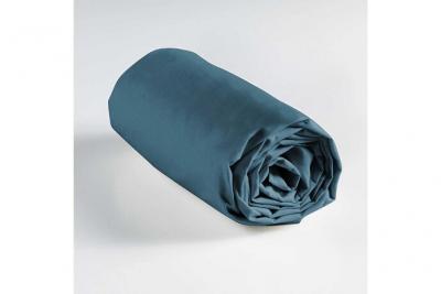 Drap housse 2 personnes 160 x 200 cm uni 57 fils lina Bleu nuit