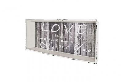 Etag&egrave;re murale en bois structure blanc essuy&eacute; sur fond texte l76cm