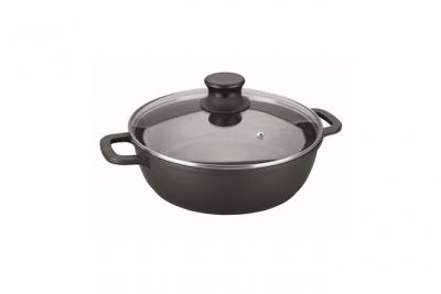 Faitout bas 24 cm en fonte d'aluminium avec couvercle en verre