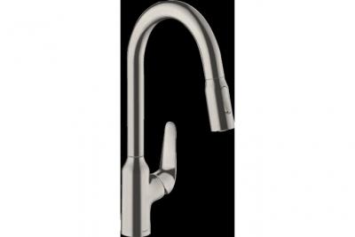 Robinet mitigeur de cuisine avec douchette extractible 2 jets Focus M42 acier Hansgrohe