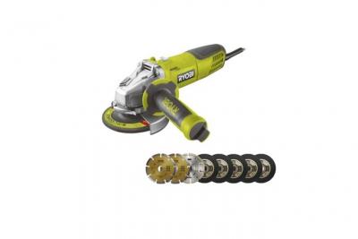 Pack RYOBI Meuleuse d'angle 800W 125mm - 8 disques diamants et &agrave; tron&ccedil;onner
