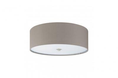Plafonnier en textile PASTERI 3 ampoules nickel satin&eacute; m abat jour taupe