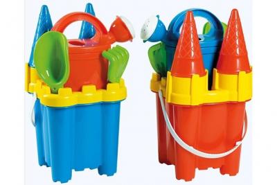 Seau de plage ch&acirc;teau + accessoires - livr&eacute; &agrave; l'unit&eacute; (bleu ou orange)