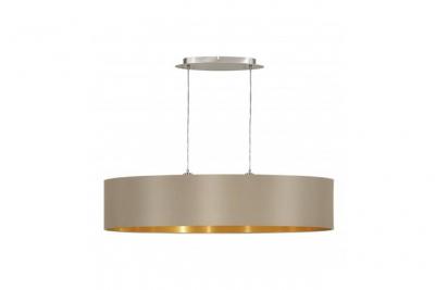 Suspension en tissu MASERLO 2 ampoules nickel satin&eacute; abat jour taupe