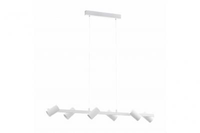 Gatuela plafonnier suspendu &agrave; 6 lampes, barre droite, blanc, nickel satin&eacute;