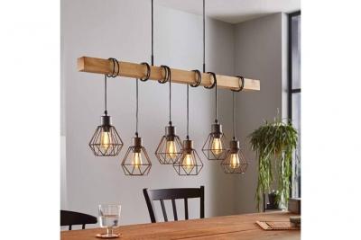 Townshend plafonnier suspendu &agrave; 6 lampes, barre droite, noir, marron