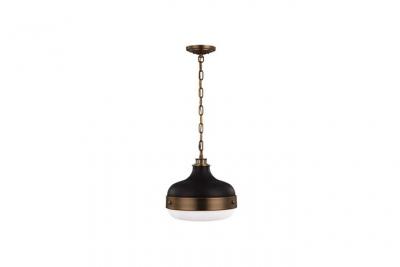 Suspension Cadence, noir mat et laiton antique, 2 ampoules