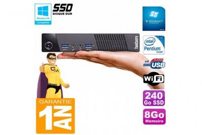 Ultra mini pc lenovo m73 usff tiny g3250t 8go disque 240go ssd wifi w7 