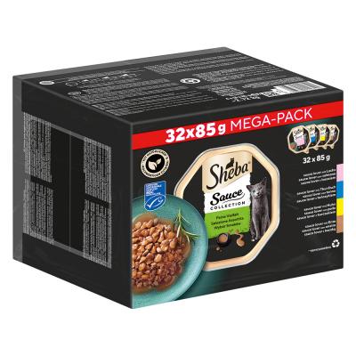 Lot mixte Sheba 32 x 85 g - Sauce Lover (saumon, thon, poulet, canard)