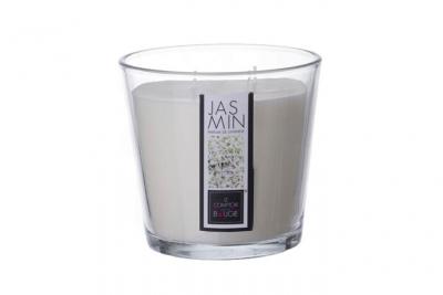 Bougie parfum&eacute;e au jasmin - 13,5 x 12,5 cm - Verre - Blanc