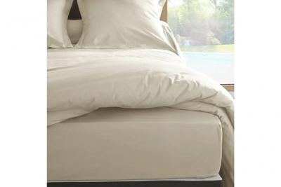 Drap Housse Ivoire En Percale De Coton 80 Fils 160 X 200 X 35 Cm