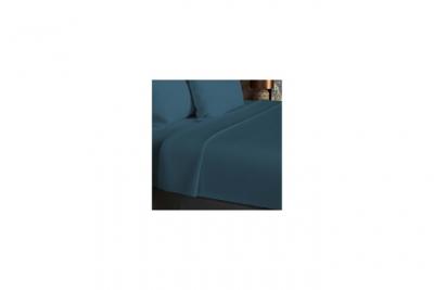 Soleil d'ocre, Drap Plat, Coton 57 Fils, Bleu Canard, 240x290 cm