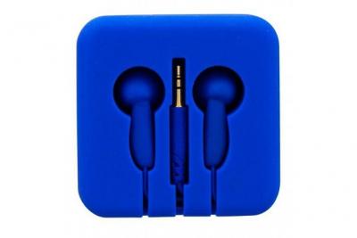 TNB POCKET - &eacute;couteurs boutons avec &eacute;tui enrouleur en silicone - Bleu