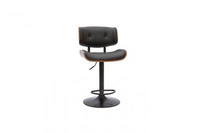 Tabouret de bar design r&eacute;glable noir et bois fonc&eacute; BASILE