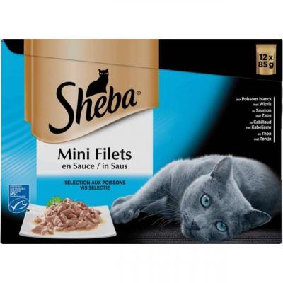 Sheba Mini Filets S&eacute;lection aux poissons pour chat 4 x (12 x 85 g)
