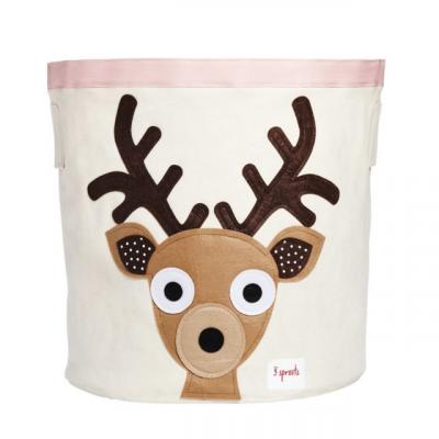 Sac &agrave; jouets - 3 SPROUTS - Cerf - Multicolore - Canevas de coton - Enfant marron