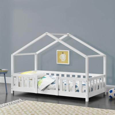 Lit d'Enfant Forme Maison avec Grille de Protection Treviolo 160 x 80 cm Blanc Mat Laqu&eacute; [en.casa]