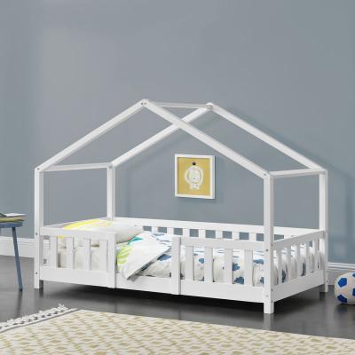 Lit d'Enfant Forme Maison avec Grille de Protection Treviolo 140 x 70 cm Blanc Mat Laqu&eacute;