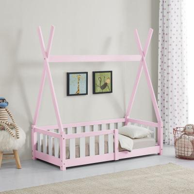 Lit Tipi pour Enfants Helsingborg avec Grille de S&eacute;curit&eacute; Pin 140 x 70 cm Rose