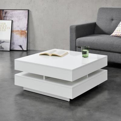 Table Basse Annaba avec 4 Compartiments Stockage Blanc Brillant [en.casa]