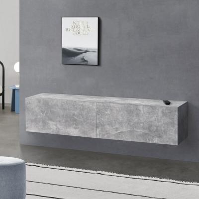 Meuble TV Evaton 140 x 33 x 30 cm Effet B&eacute;ton [en.casa]