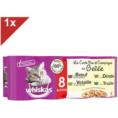 Whiskas - 8 Bo&icirc;tes en gel&eacute;e 4 vari&eacute;t&eacute;s p&acirc;t&eacute;e pour chat 390g (1x8)