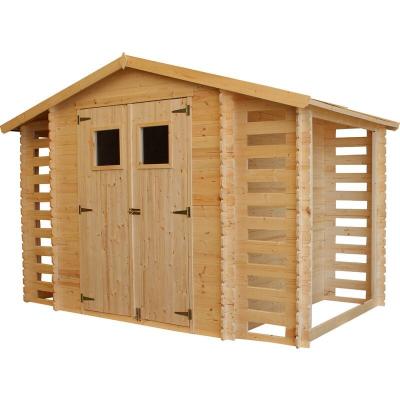 Abri de jardin en bois et range b&ucirc;ches 5,41 m2-avec sol trait&eacute;-Timbela M391+M391G